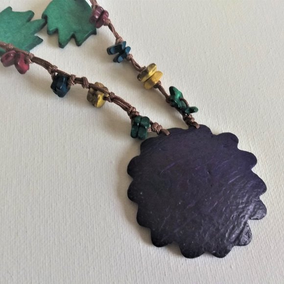 Multi-Colored Coconut Shell Flower Necklaces-Rounded Petals - Picture 5 of 7